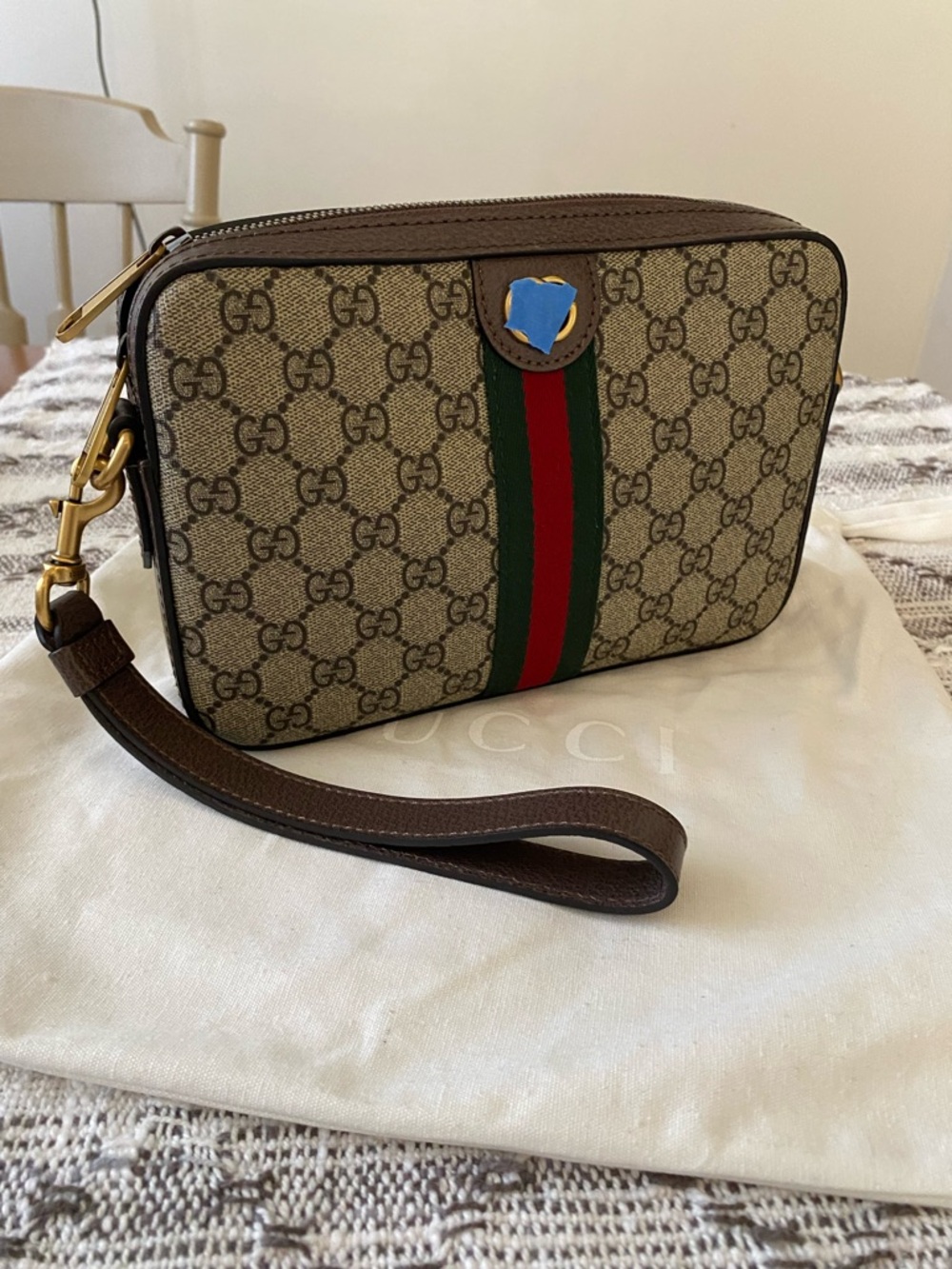 Brown Canvas Crossbody Wristlet Handbag